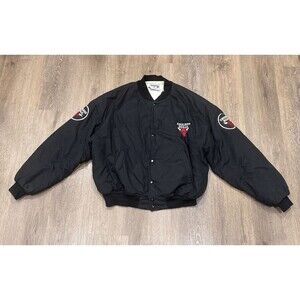Vintage Swingster Chicago Bulls Bomber Jacket Mens XL Black 80s 90s Snap USA